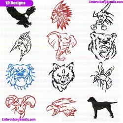 Animals Silhouette Embroidery Design Bundle 1