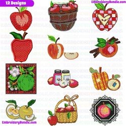 Apple Embroidery Design Bundle 4