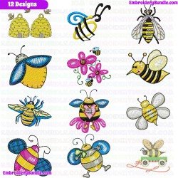 Bees Embroidery Design Bundle 1