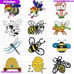 Bees Embroidery Design Bundle 4