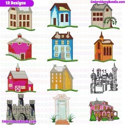Buildings Embroidery Design Bundle 2