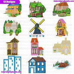 Buildings Embroidery Design Bundle 3
