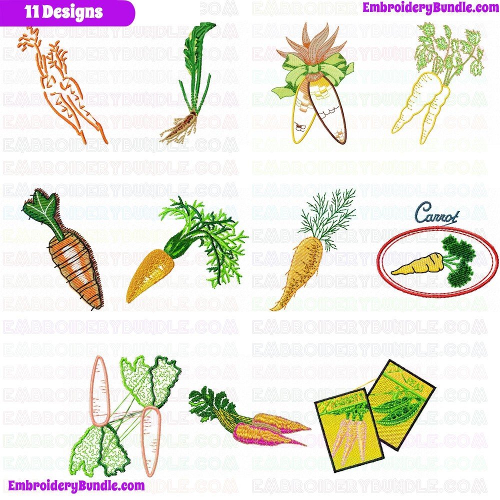 Carrot Embroidery Design Bundle 2 Carrot Embroidery Design Bundle 2