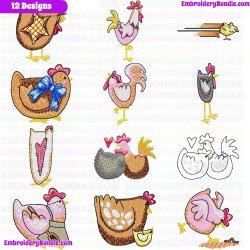 Chickens And Roosters Embroidery Design Bundle 11