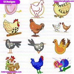 Chickens And Roosters Embroidery Design Bundle 12