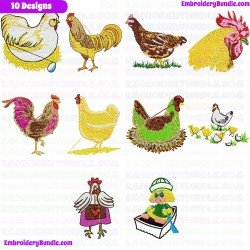 Chickens And Roosters Embroidery Design Bundle 14