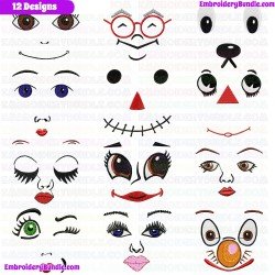 Faces Embroidery Design Bundle 2