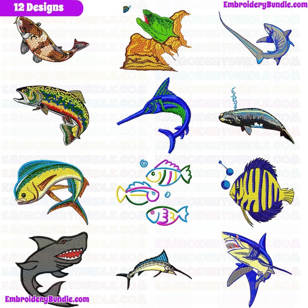 Fishes Embroidery Design Bundle 22 Fishes Embroidery Design Bundle 22