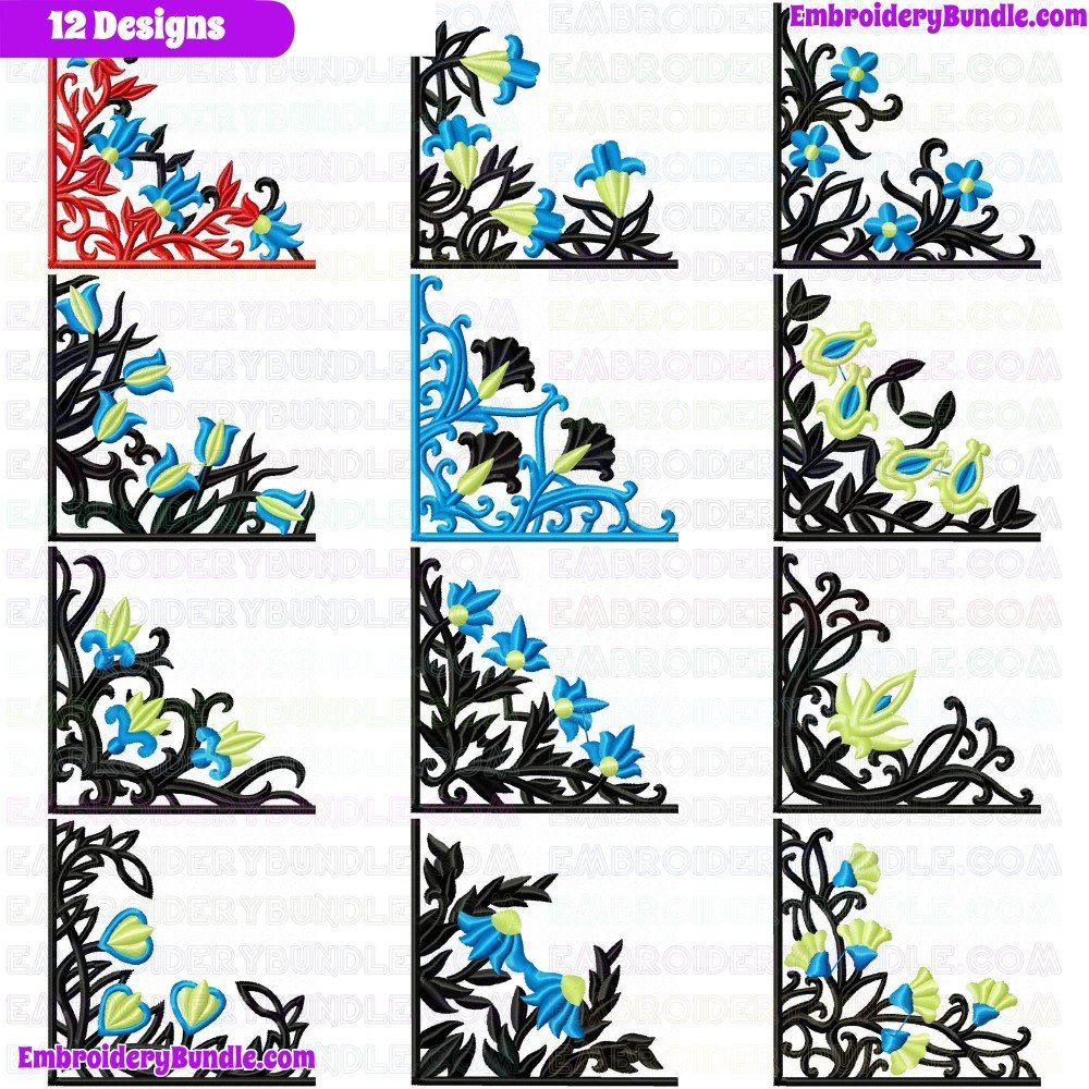 Floral Filigree Corners Embroidery Design Bundle 1