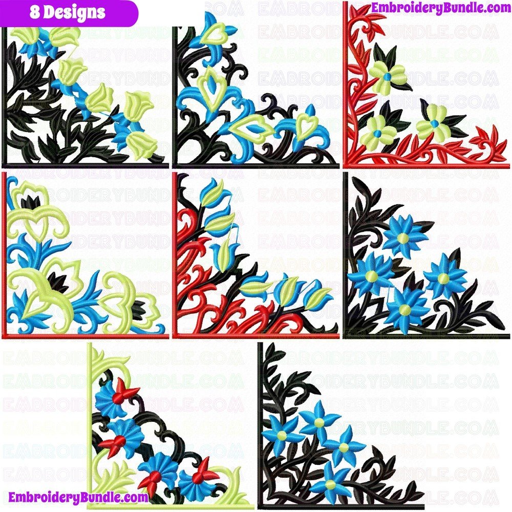 Floral Filigree Corners Embroidery Design Bundle 2