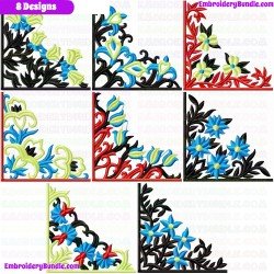 Floral Filigree Corners Embroidery Design Bundle 2