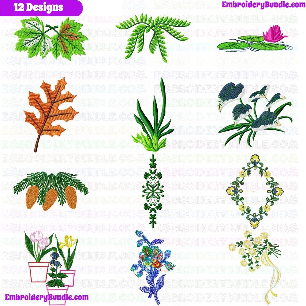 Flowers And Tree Embroidery Design Bundle 16 Flowers And Tree Embroidery Design Bundle 16