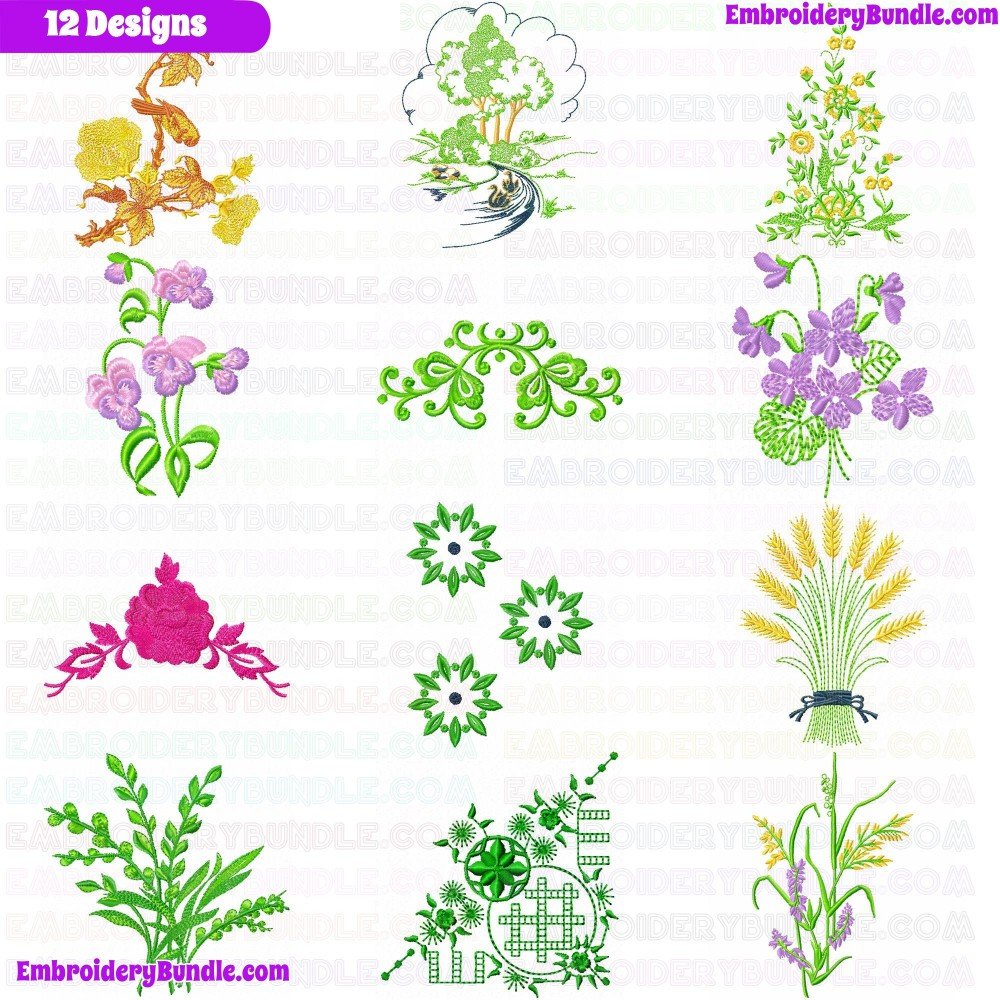 Flowers And Tree Embroidery Design Bundle 216 Flowers And Tree Embroidery Design Bundle 216