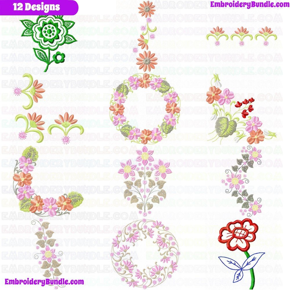 Flowers And Tree Embroidery Design Bundle 264 Flowers And Tree Embroidery Design Bundle 264