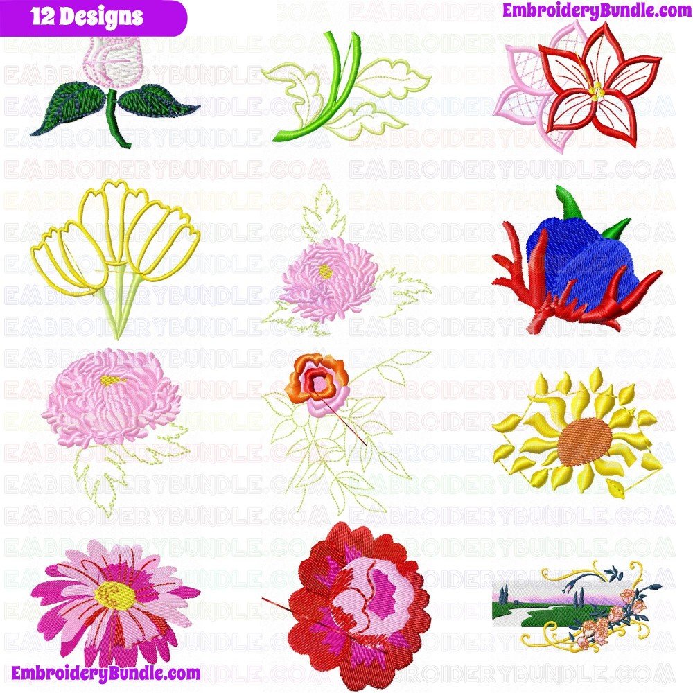 Flowers And Tree Embroidery Design Bundle 34 Flowers And Tree Embroidery Design Bundle 34