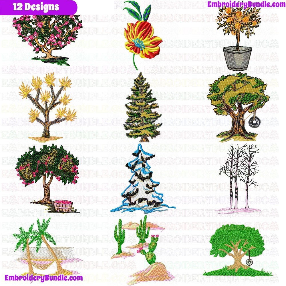 Flowers And Tree Embroidery Design Bundle 63 Flowers And Tree Embroidery Design Bundle 63