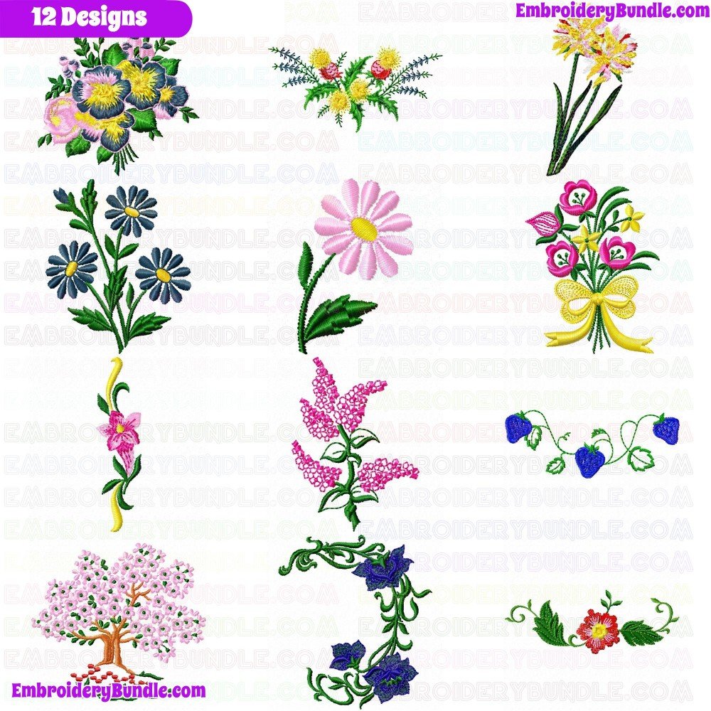 Flowers And Tree Embroidery Design Bundle 6 Flowers And Tree Embroidery Design Bundle 6