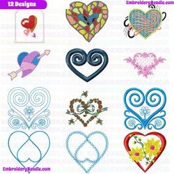 Hearts Embroidery Design Bundle 6