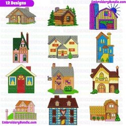 Houses Bulding Embroidery Design Bundle 2