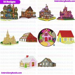 Houses Bulding Embroidery Design Bundle 7