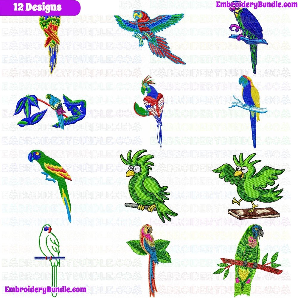 Parrots Embroidery Design Bundle 3 Parrots Embroidery Design Bundle 3