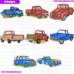 Pickup Truck Embroidery Design Bundle 2