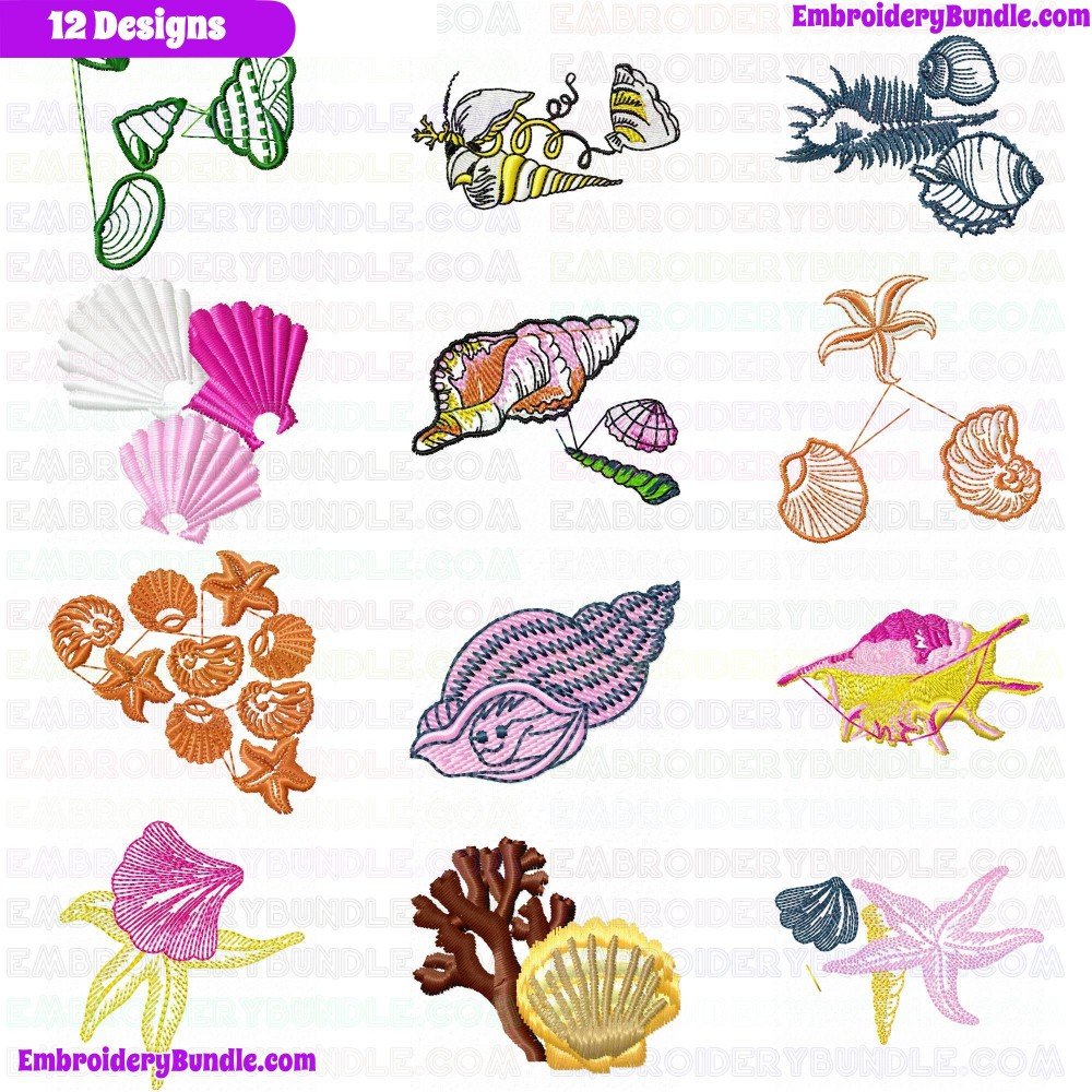 Seashell Embroidery Design Bundle 7 Seashell Embroidery Design Bundle 7