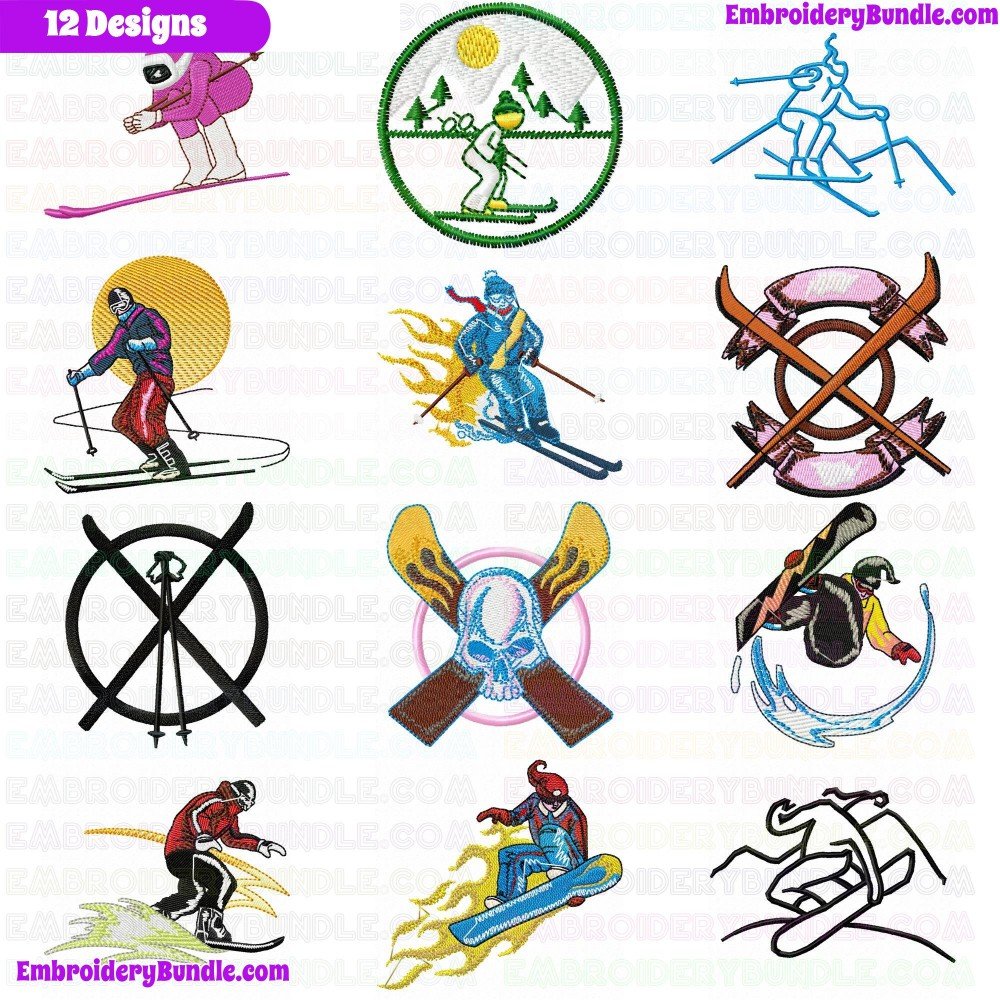 Ski Embroidery Design Bundle 1 Ski Embroidery Design Bundle 1