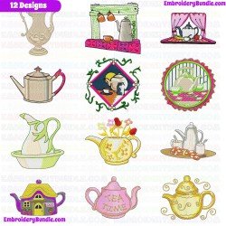 Teapots Embroidery Design Bundle 4