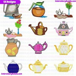 Teapots Embroidery Design Bundle 9