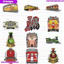 Trains Embroidery Design Bundle 4