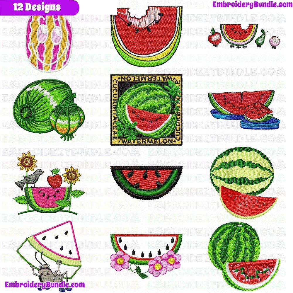 Watermelon Embroidery Design Bundle 1 Watermelon Embroidery Design Bundle 1